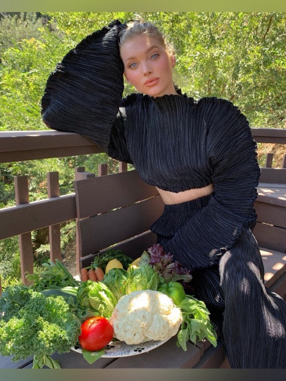 Cult Gaia Mala Plisse Balloon Sleeve Crop Top Black XS EUC